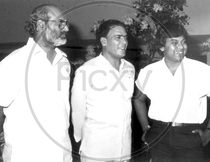 Director K. Raghavendra Rao with Rao Gopal Rao and Chiranjeevi from Kondaveeti Raja Movie
