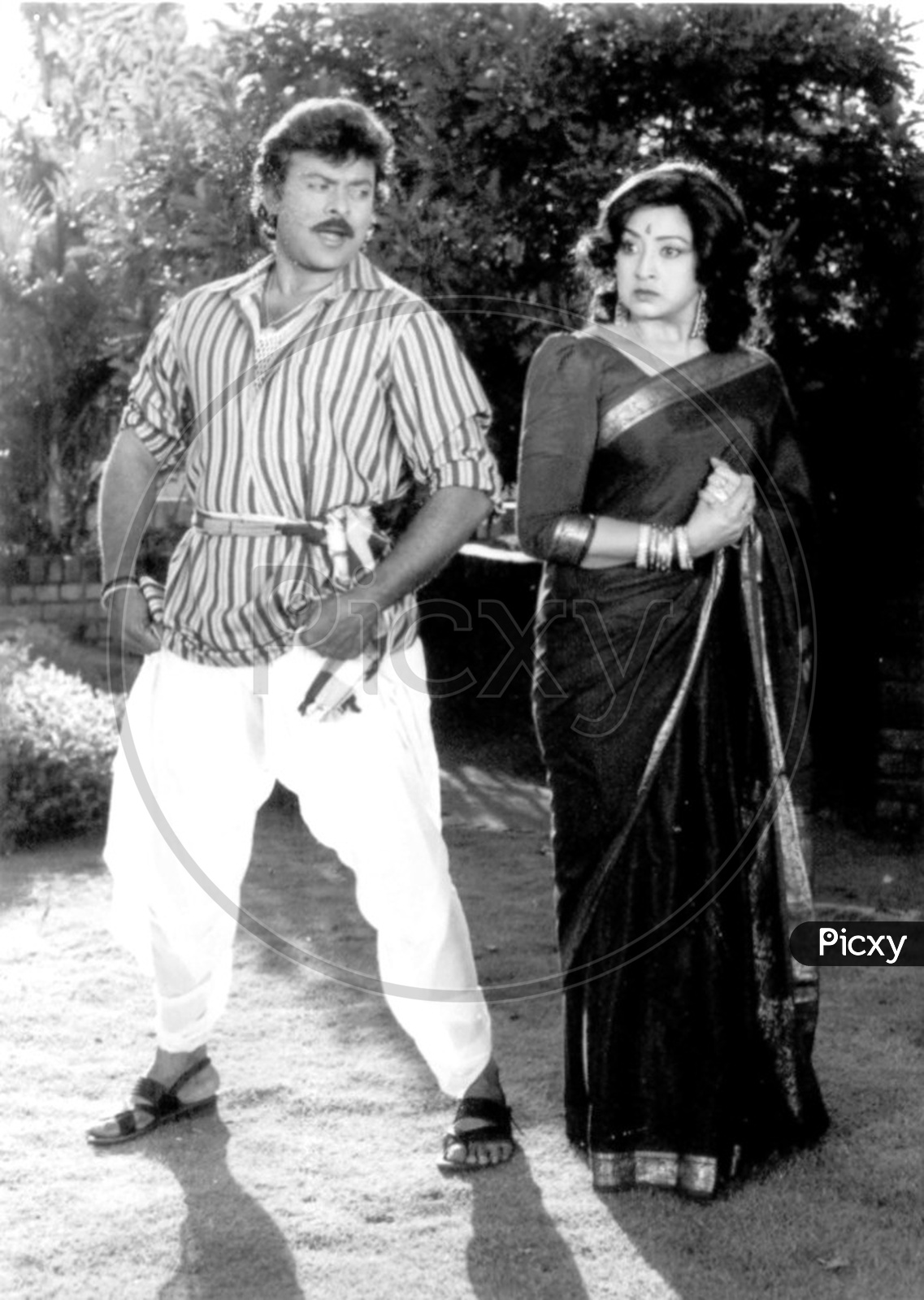 Chiranjeevi Movie Still with Lakshmi from Alluda Majaka Movie