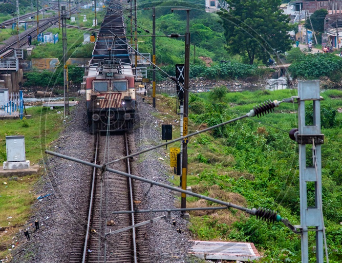 A train crossing the budameru bridge in Vijayawada
