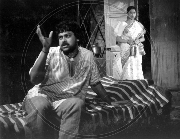 Chiranjeevi at the movie set of Swayamkrushi (Tollywood)