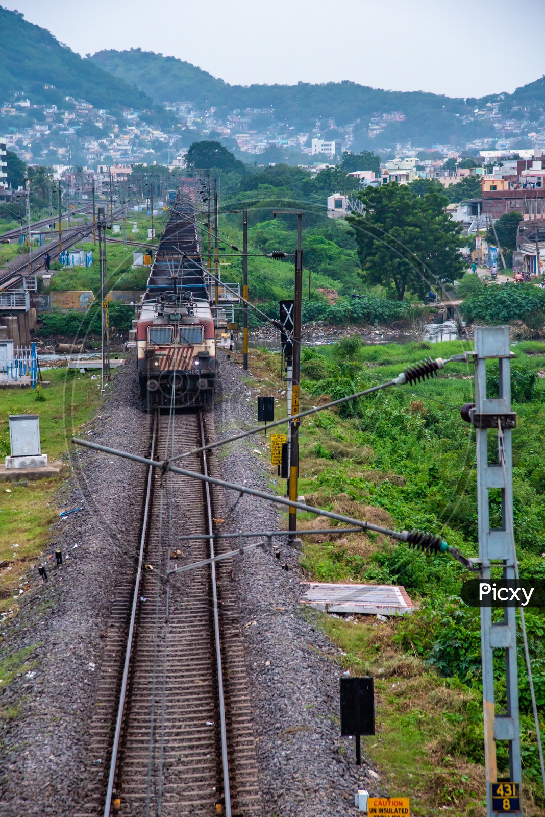 A train crossing the budameru bridge in Vijayawada
