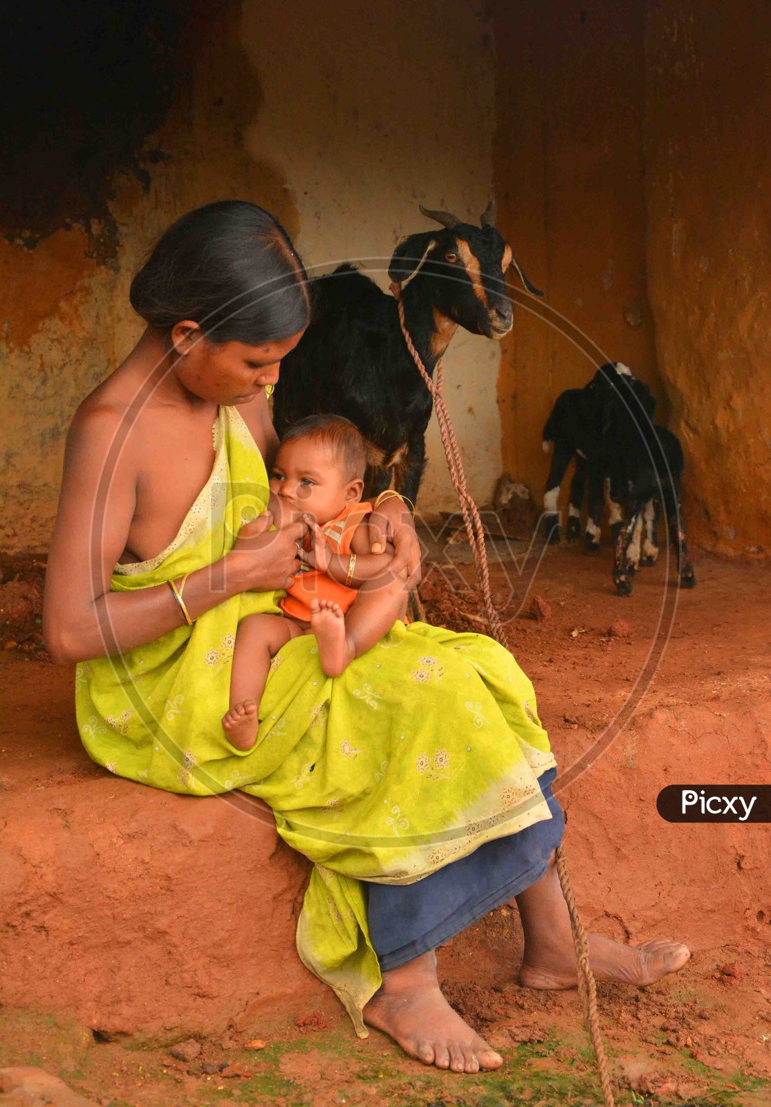 Tribal Woman Breast Feeding her Child