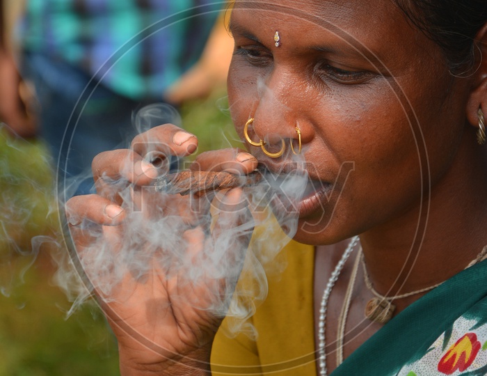 Araku Tribal Woman Smoking