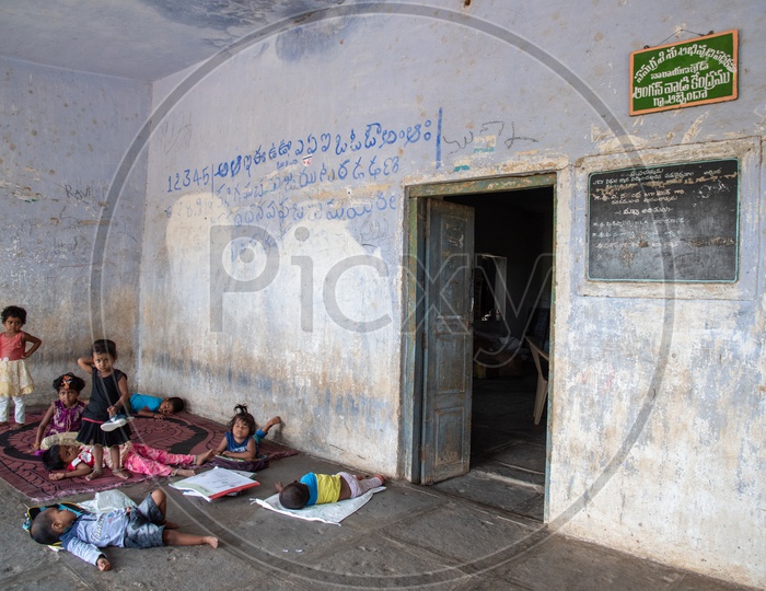 students/kids/children in an Anganwadi School,Abbenda during their Nap time