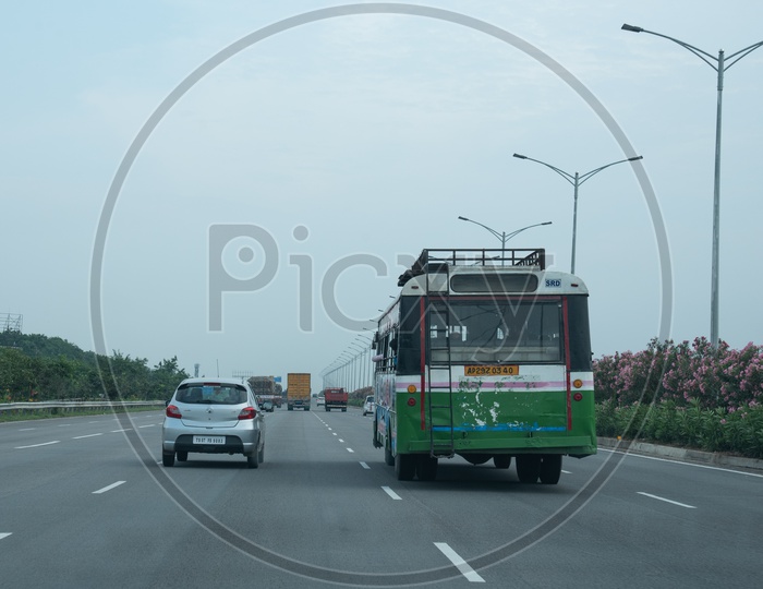 TSRTC Bus on Nehru Outer Ring Road, Hyderabad