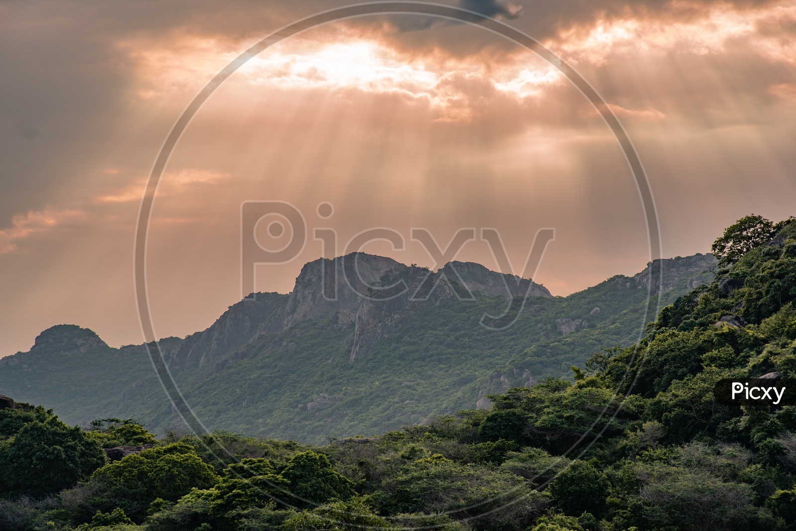 Sun Rays falling on the mountains of Kondaveedu Forest Range