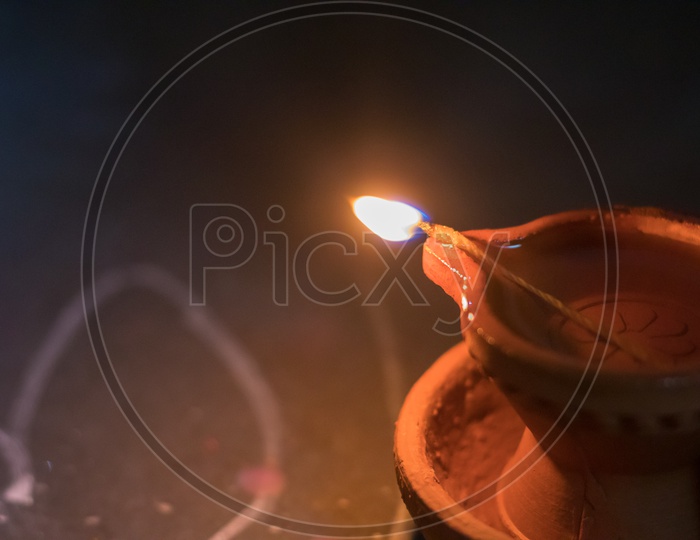 Indian Hindu Festival Diwali Dias Closeup Shot