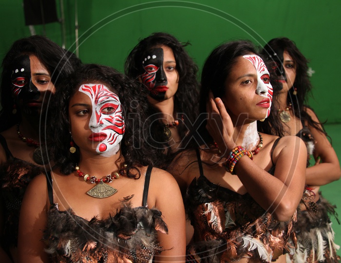 Indian Female Dancers in Makeup At a Movie Shooting