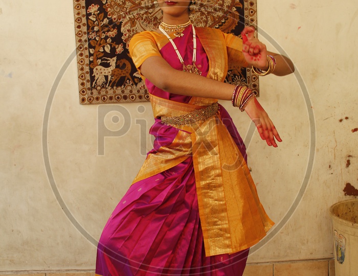 Indian Classical Dance art Form Performing By an Indian Woman