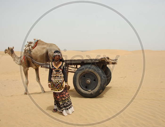 Rajasthani women in a Desert , Camel
