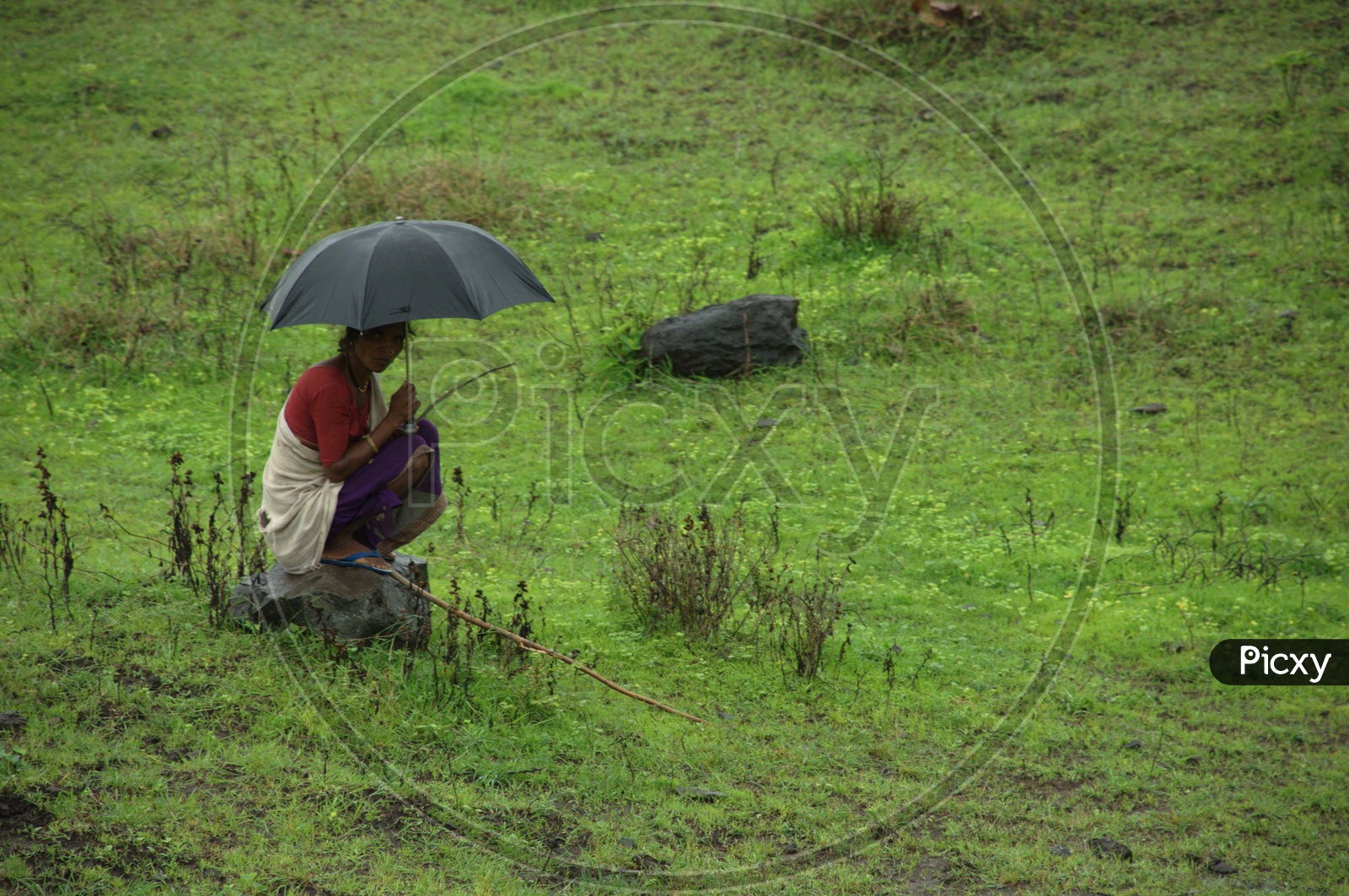 South indian Rural woman with umbrella