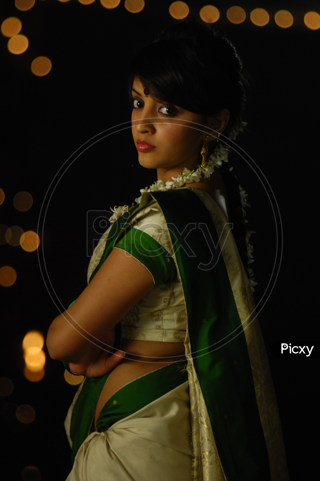 Closeup Shots Of an Indian Beautiful Women Wearing Jewellery and  Jasmine Flowers in Hair