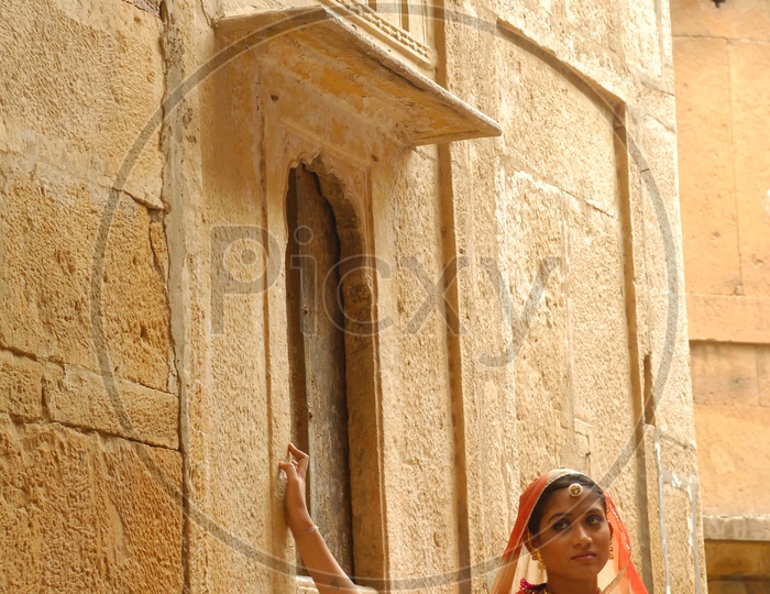 Indian Woman In Rajasthan attire in a Movie Shooting
