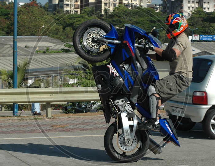 Bike Stunts Performing By a Professional for  Telugu  Movie Super at Race Course Mumbai