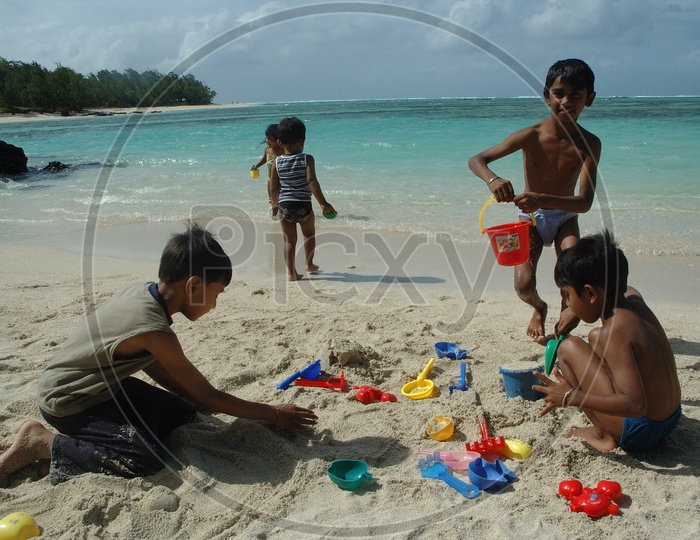 Children playing in a Beach