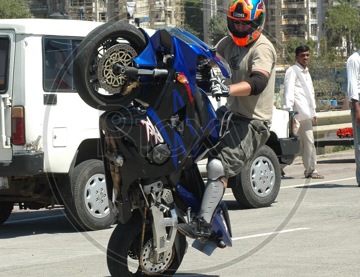 Bike Stunts Performing By a Professional For a Movie Sequence at Mumbai Race Course