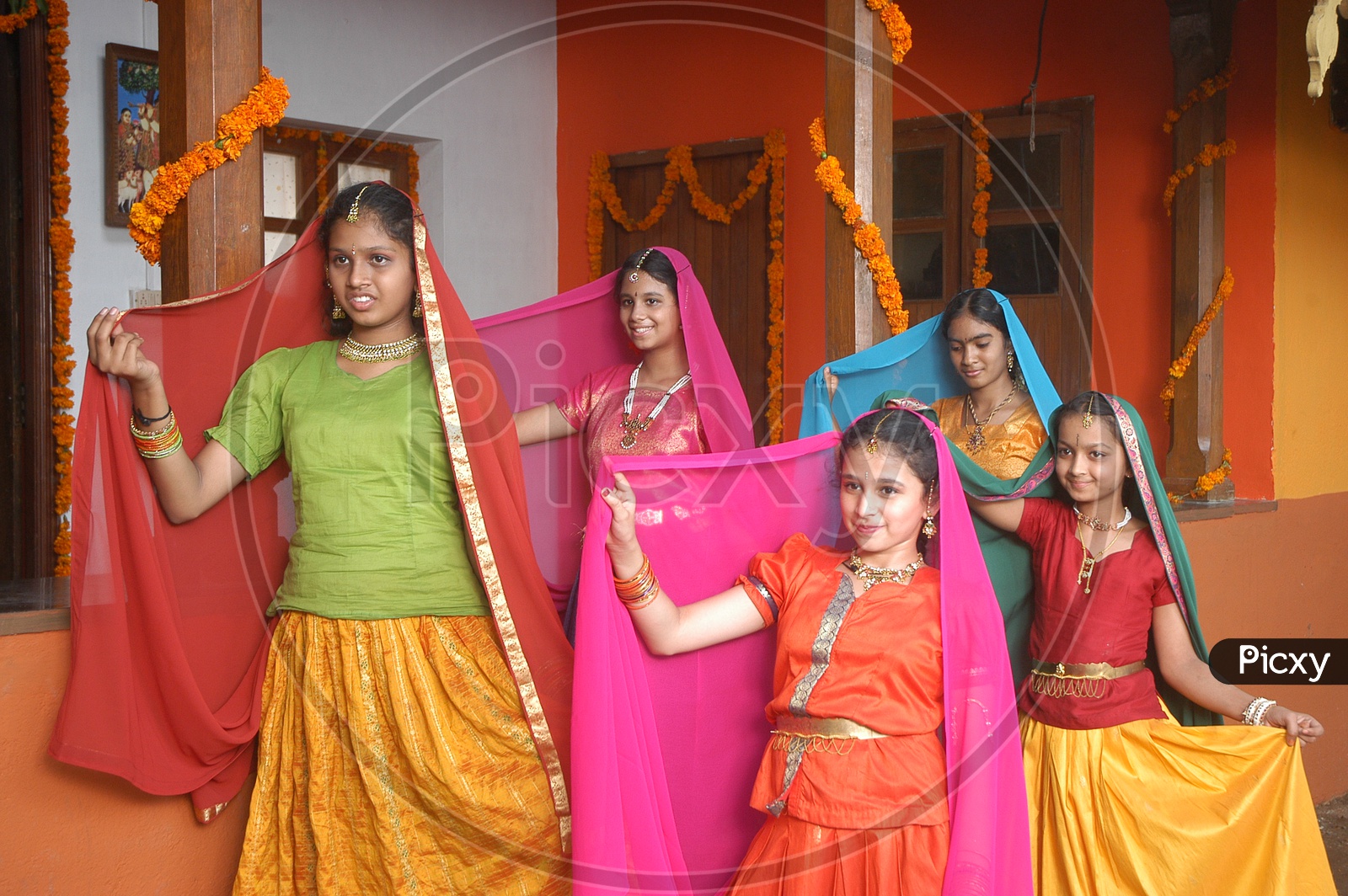 Indian Girl Children In Traditional Dresses in a Movie Shooting
