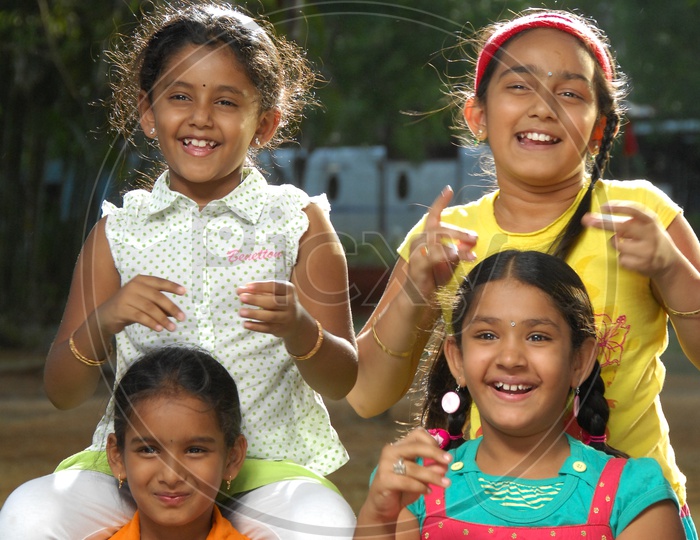 Indian Girl Children Laughing in a Group