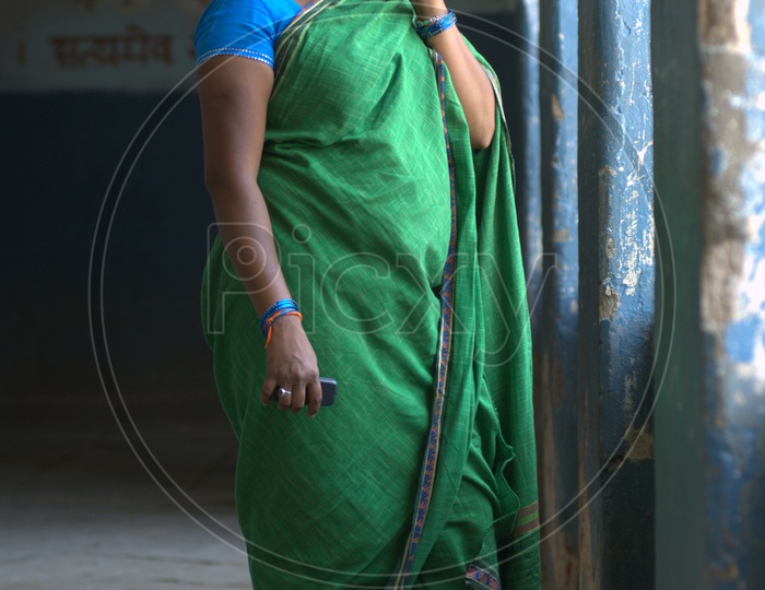 Indian Rural Woman Speaking In Mobile Phone
