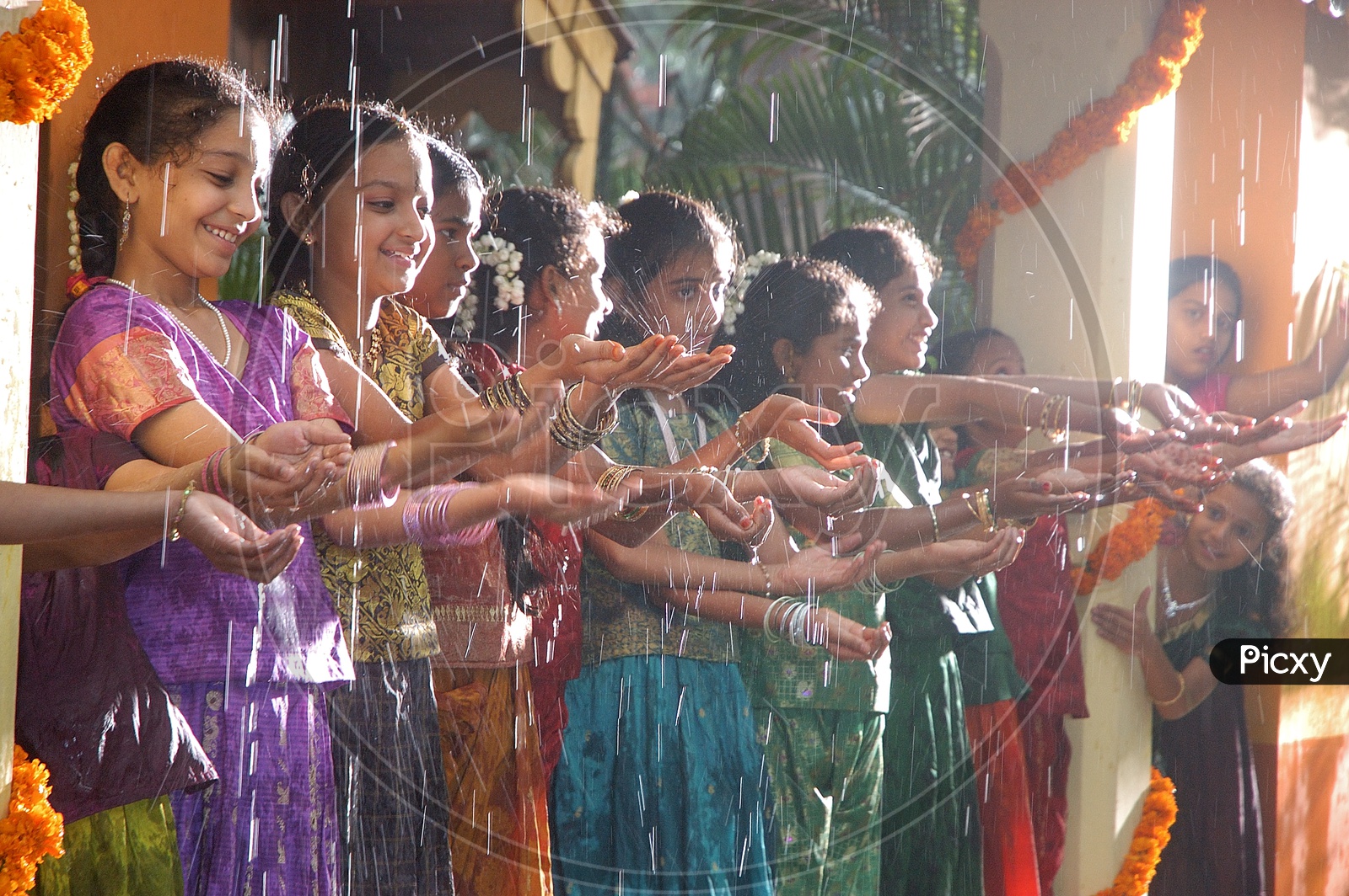 Indian Girl Children In Traditional Dresses in a Movie Shooting