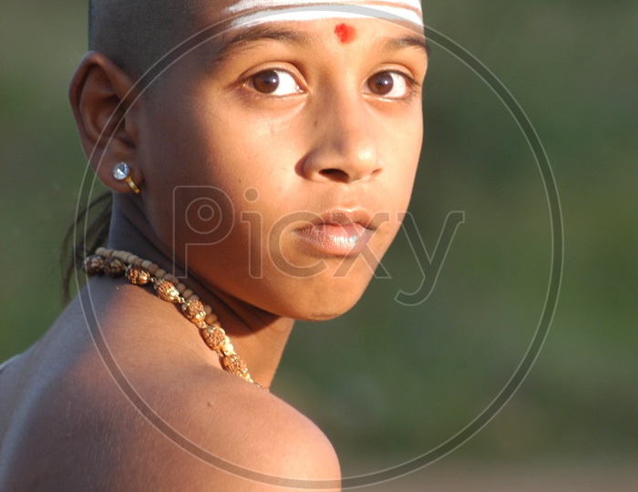 Indian Boy in Hindu Priest Getup