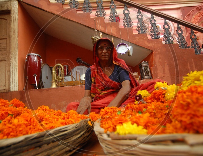 Indian woman flower vendor