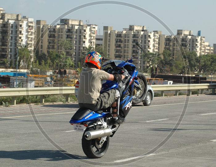 Bike Stunts Performing By a Professional for  Telugu  Movie Super at Race Course Mumbai