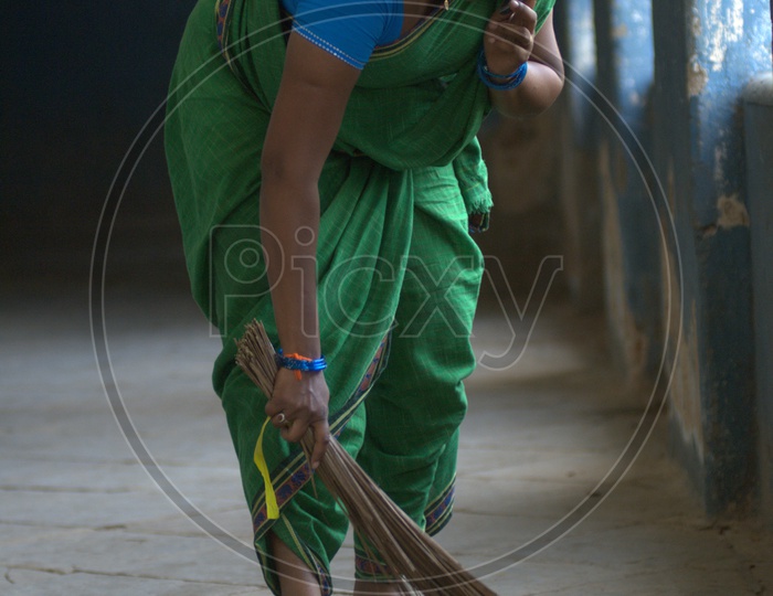 Female worker using cell phone