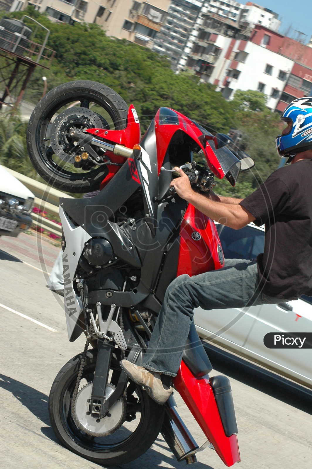 Bike Stunts Performing By a Professional For a Movie Sequence at Mumbai Race Course