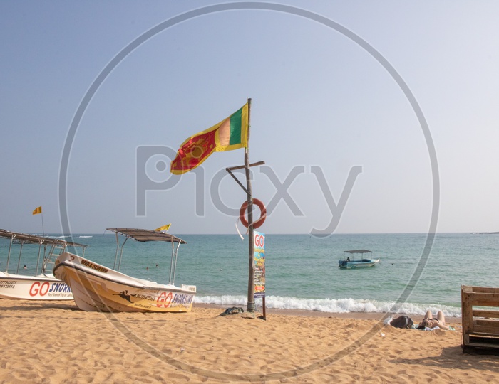 Sri Lanka National Flag by the beach