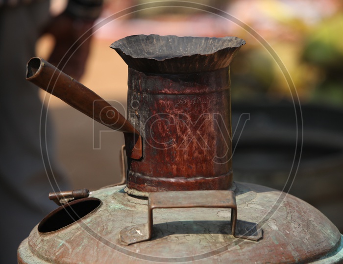 A Copper Water Heating vessel in Indian Villages