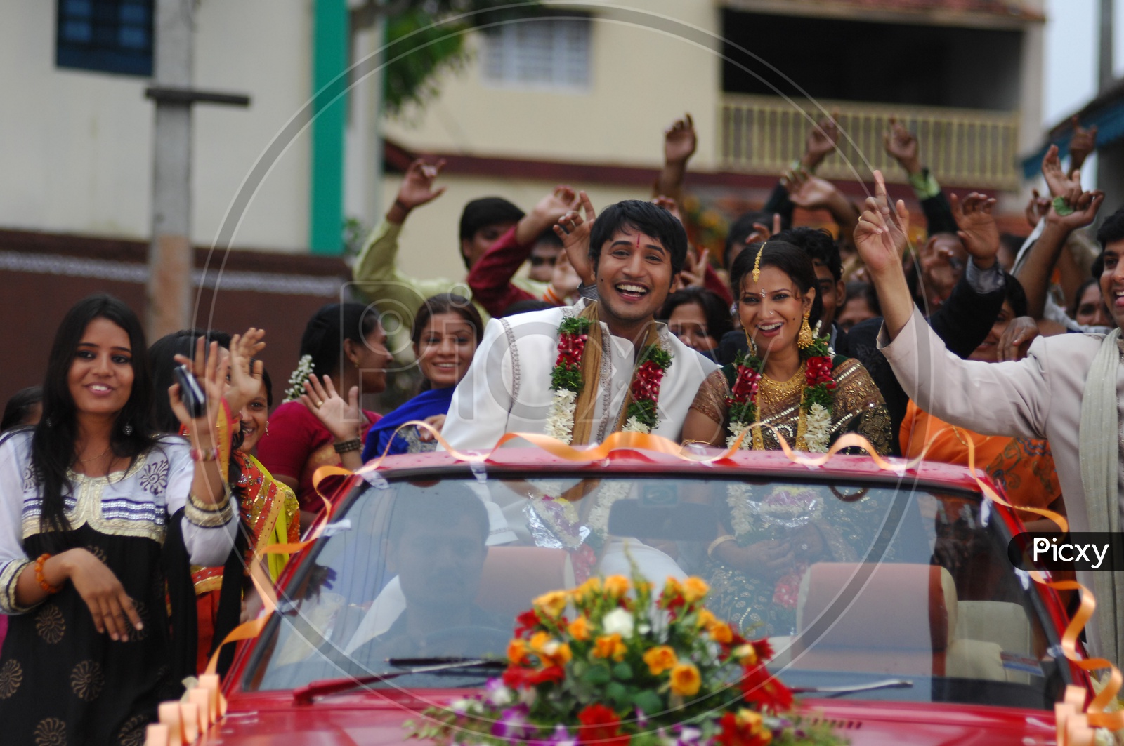 Indian Wedding Couple In Car at Baraat