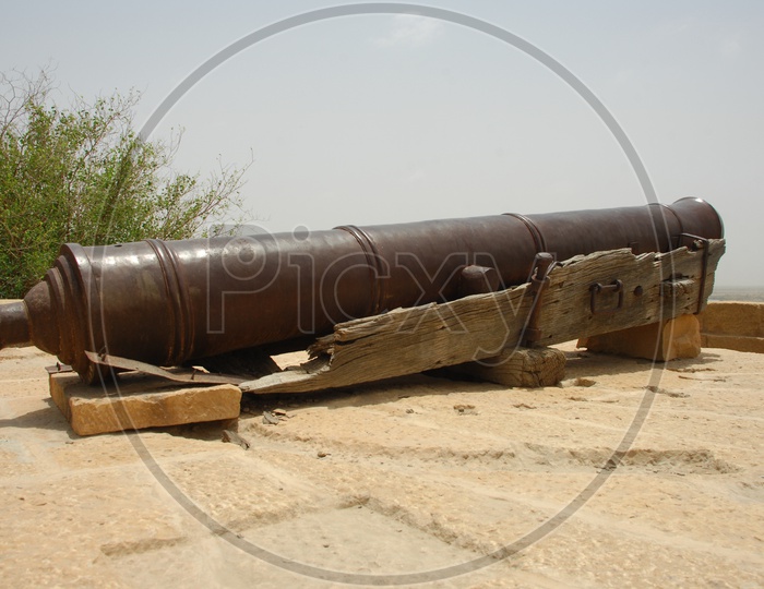 An Antique Cannon on a Fort
