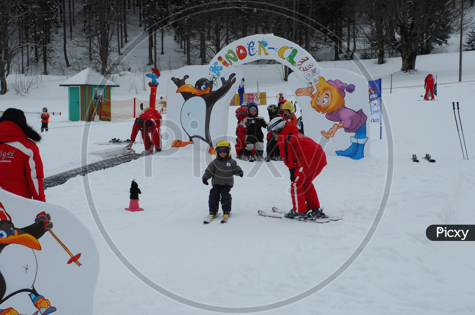 Kids Learning The Snow Skiing  in Kinder Club in Snow Of Swiss