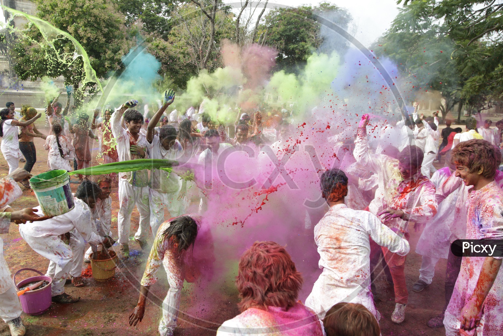 people celebrating holi / people throwing colors on each other in Holi Celebrations