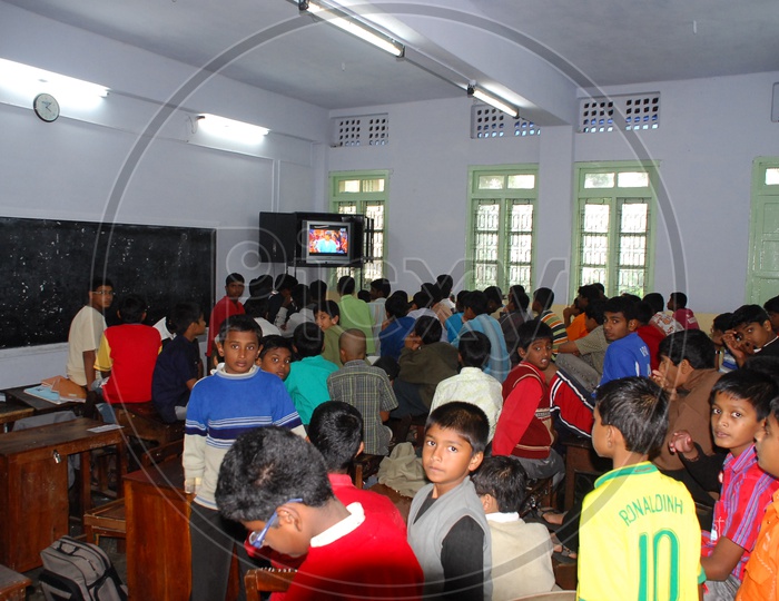 Students  Watching Television in  class Room