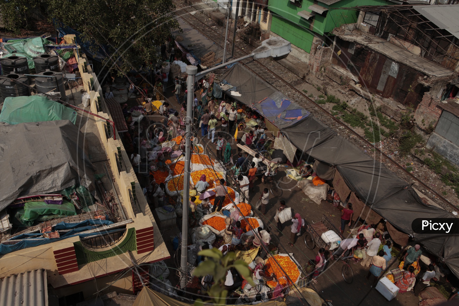 Aerial View Of a Flower market in Kolkata