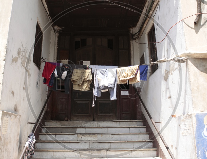 clothes on a string to dry under sun