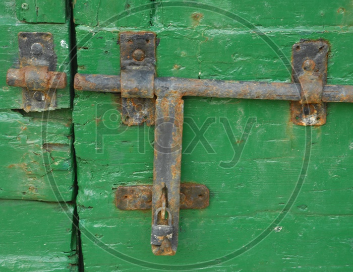 Old door Lock Leaver Rusted Closeup Shot