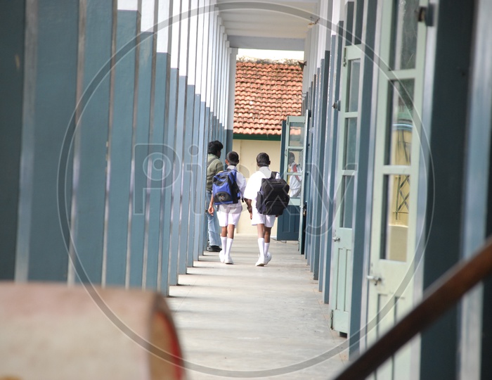 School Children in School Corridor