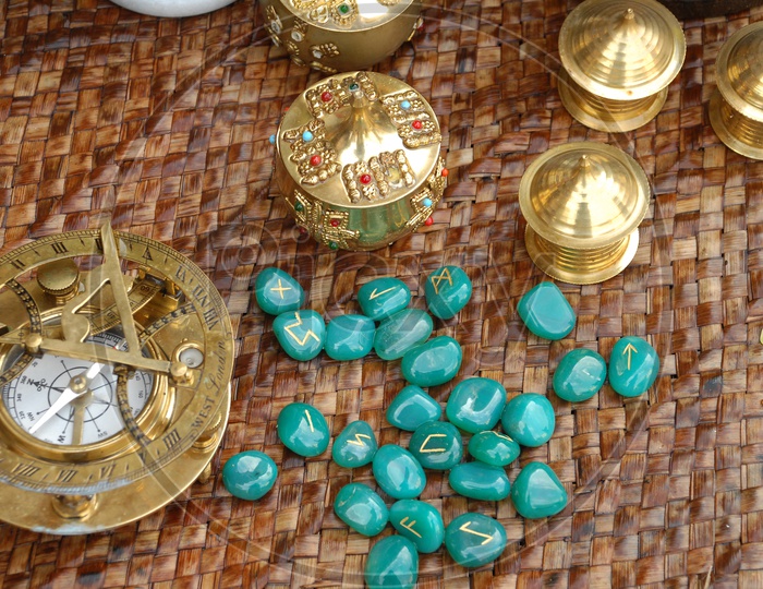 Brass Vessels and Ceramic pellets With Zodiac Signs