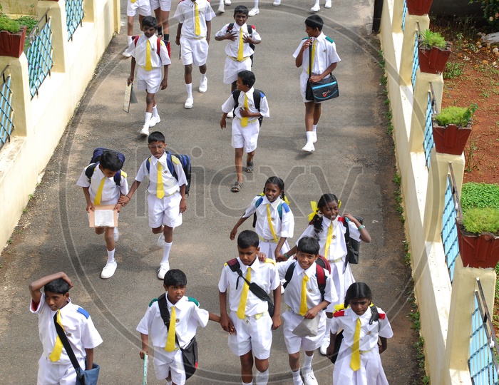 School Children in Uniform In School Compound
