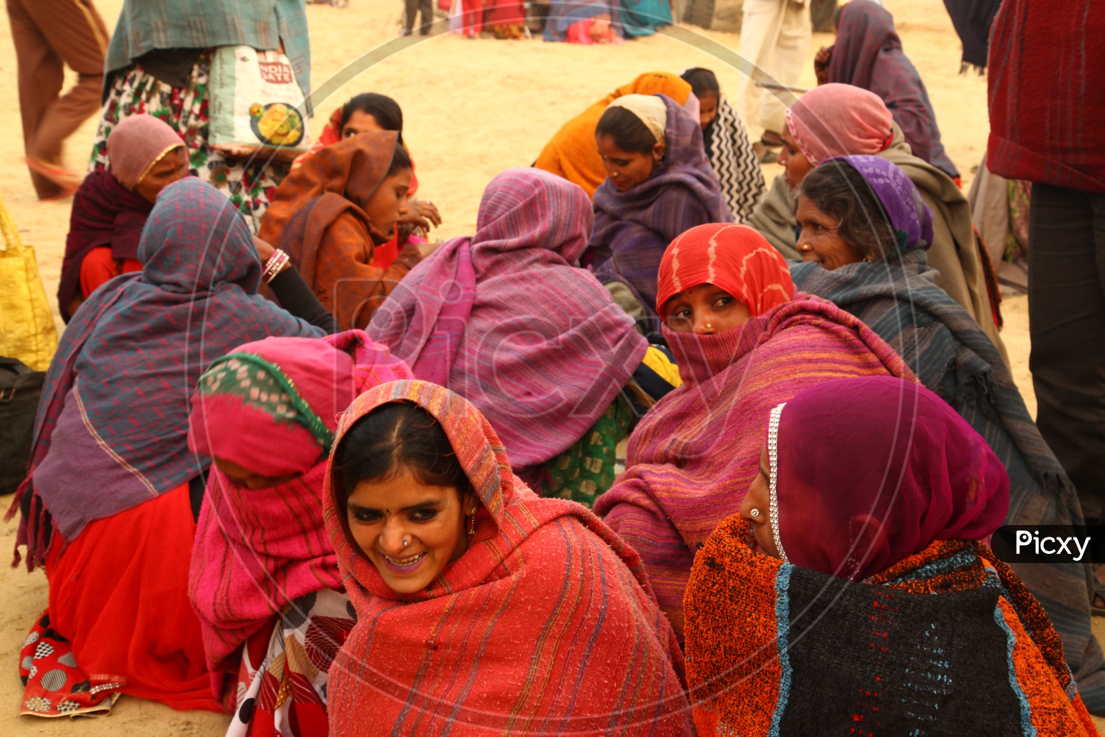 Rajasthan Local Women  sitting as a Group in Villages