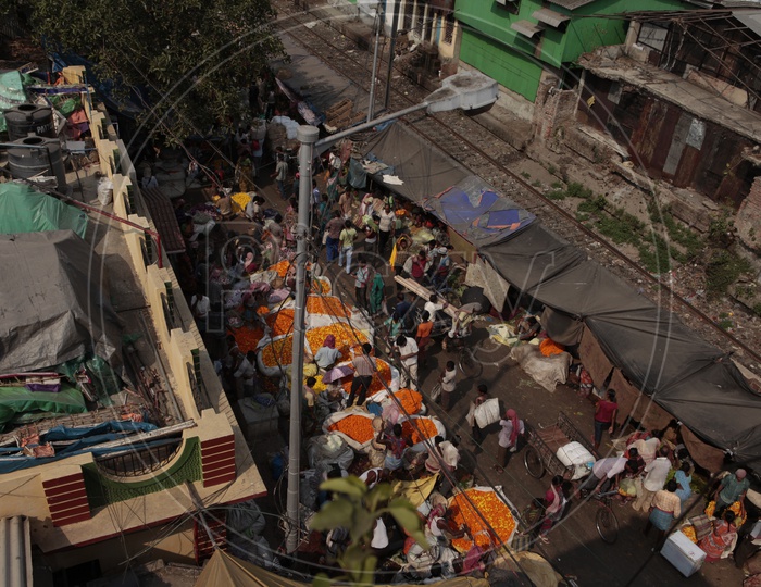 Aerial View Of a Flower market in Kolkata