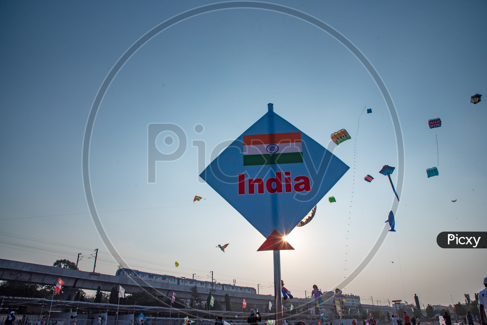 An Indian Flagged Kite at Telangana International Kite Festival, Hyderabad, 2019.