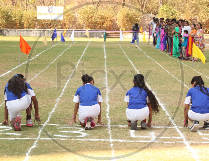 girl Children Of a School Participating in a Sports Day