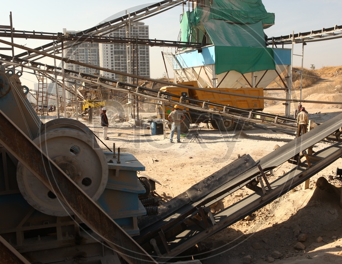 Heavy Hydraulic machines in A Construction Site