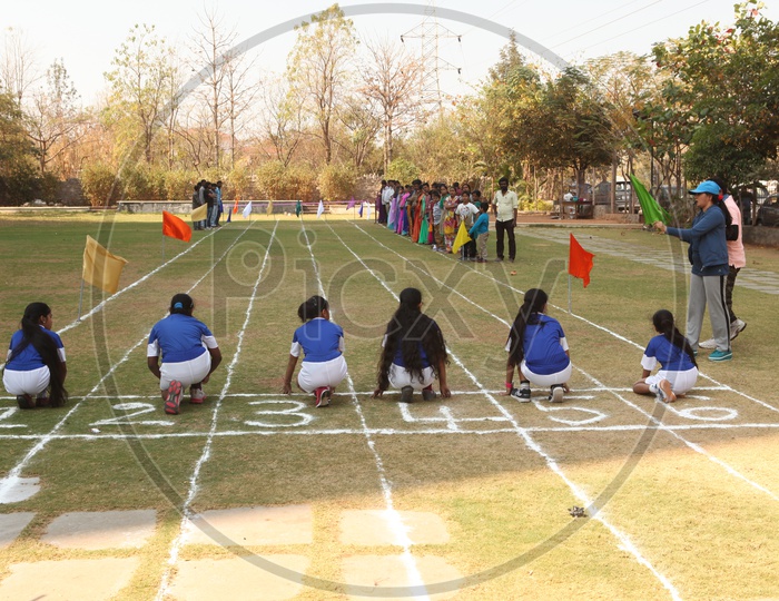 girl Children Of a School Participating in a Sports Day