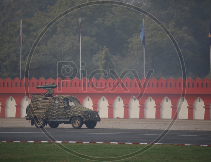 Indian Army Jeep Camouflaged with Rocket Launcher