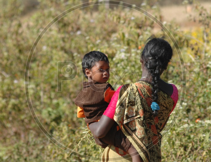 Tribal Woman With Their Children in Village